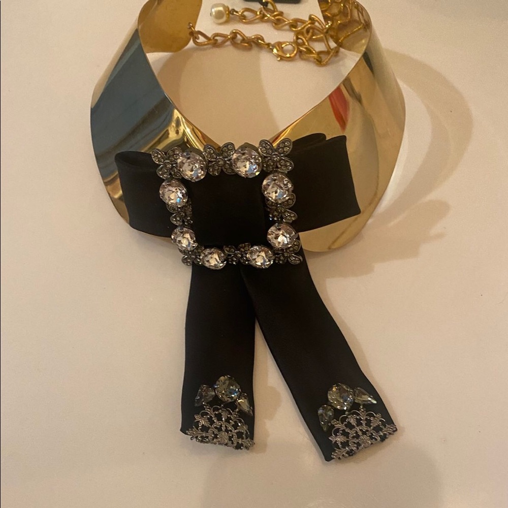 New Dolce & Gabbana Gold Collar with Studded Black Bow